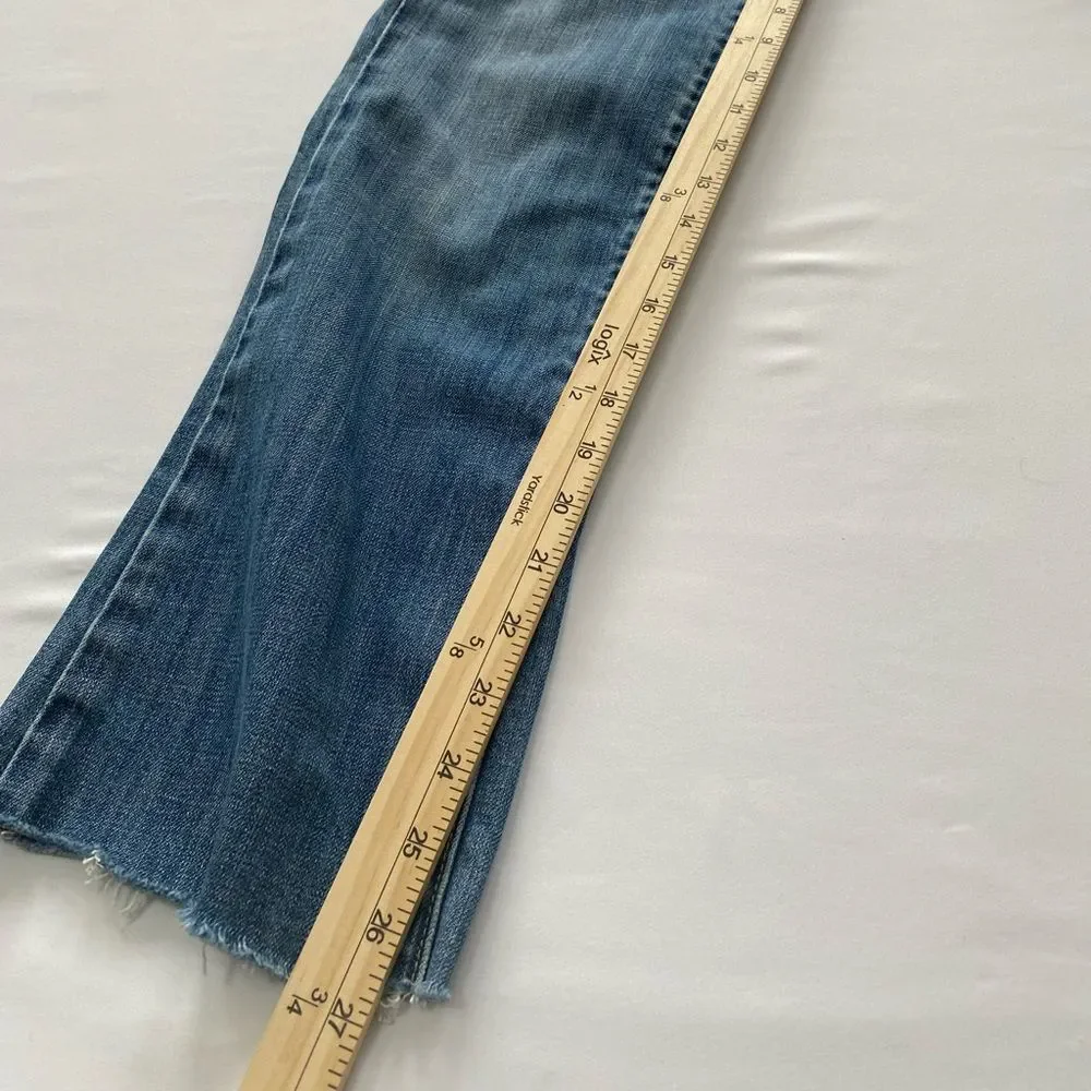 Vigoss Jeans Women's Size 3/4 (27) Distressed Blue Denim Raw Hem Y2K Mcbling